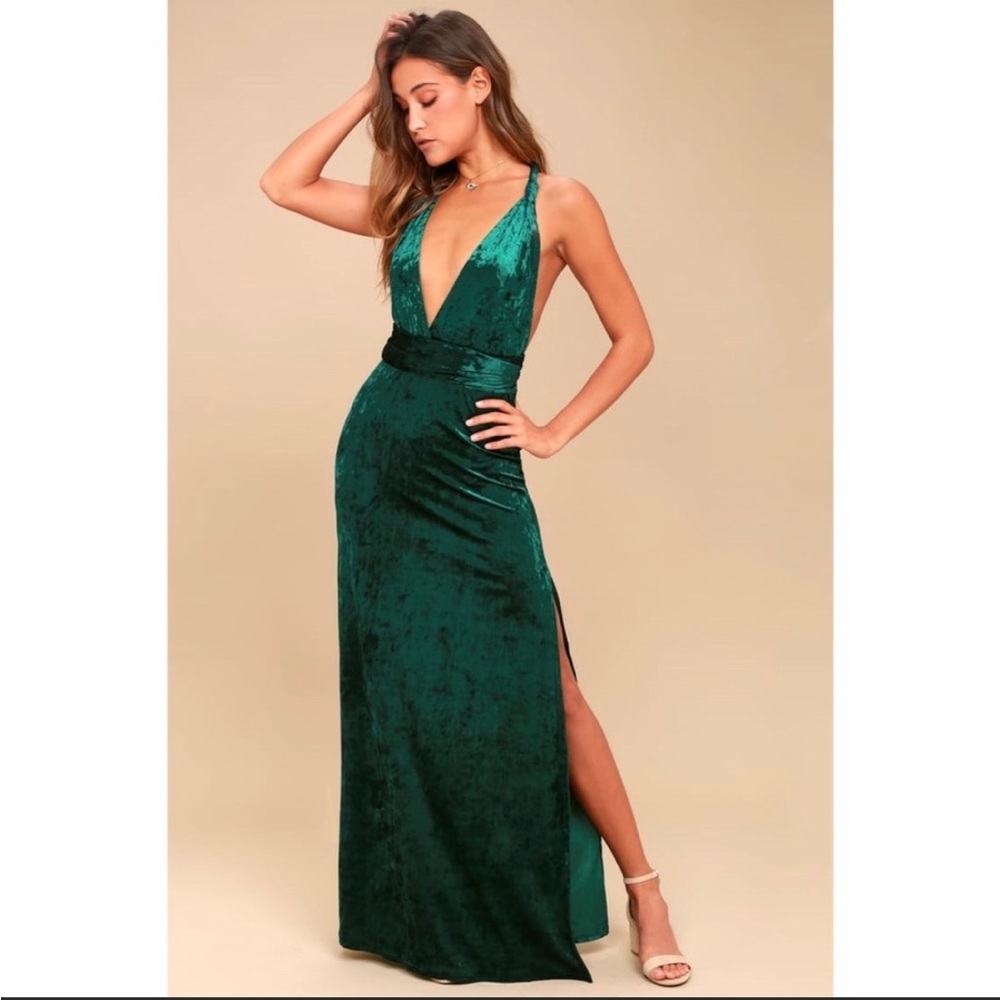 Lulus green velvet dress / gown medium